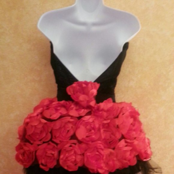 Red & Black Corset 3D Rosette Tutu Mini Dress - Picture 5 of 6